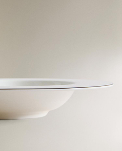 ZARA HOME ГЛУБОКАЯ ТАРЕЛКА ИЗ КОСТЯНОГО ФАРФОРА С КАЙМОЙ, БЕЛЫЙ/ЧЕРНЫЙ