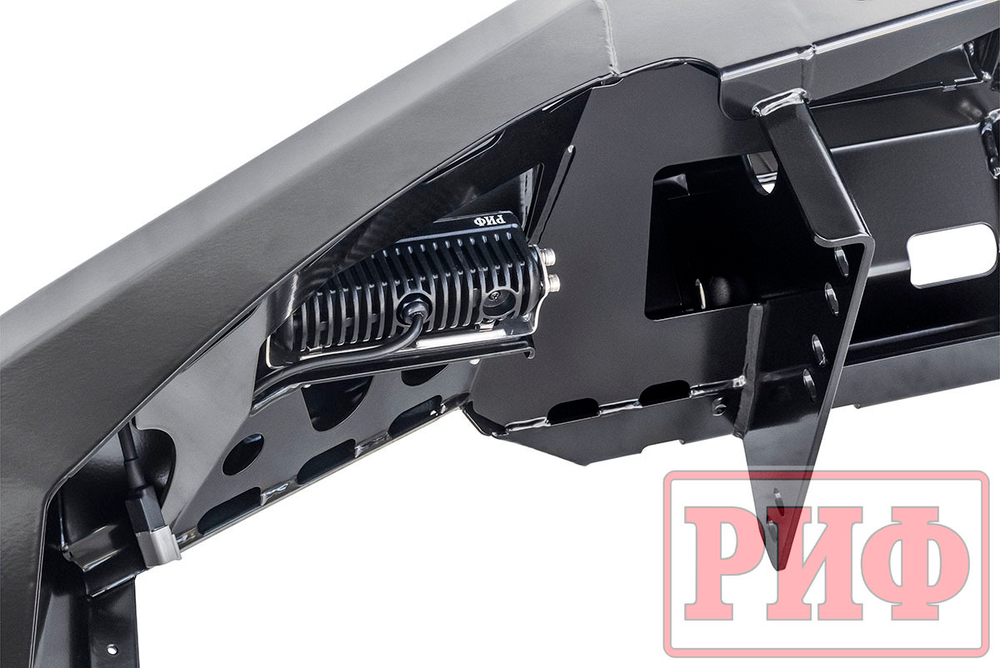 Бампер силовой передний Mitsubishi Pajero Sport 2015-2020 с доп. фарами (арт. B0205) и защитой бачка омывателя РИФ