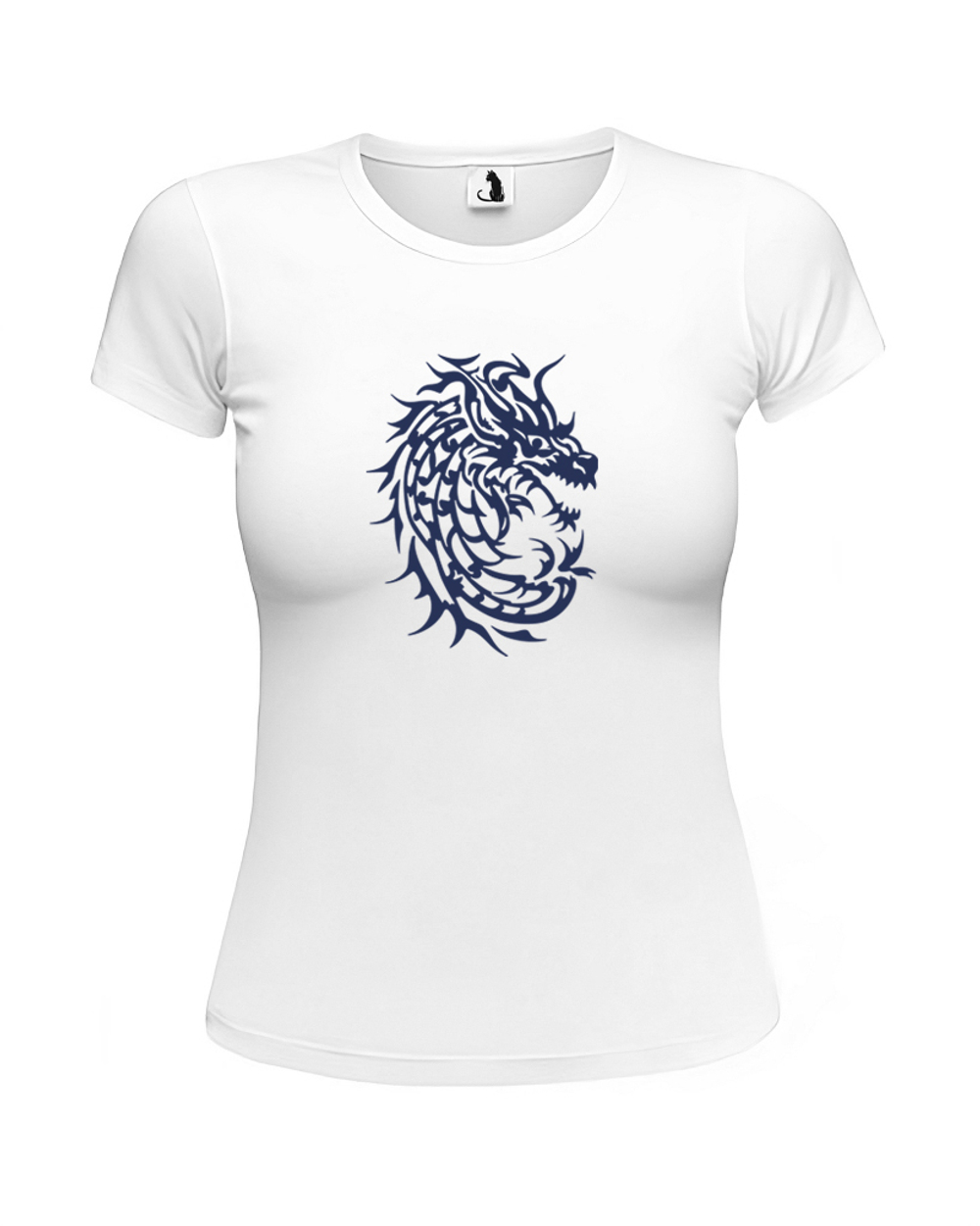 Футболка c драконом женская приталенная белая с синим рисунком
