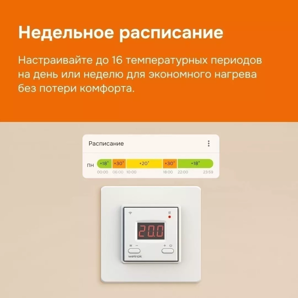 Терморегулятор Welrok AZ, с WiFi управлением. Белый