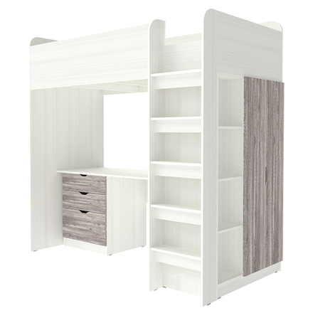 Кровать-чердак КарИВи Polini Simple с письменным столом и Шкаф КарИВиом Белое Дерево Бетон