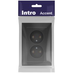 Розетка Intro Accent 6-204-07 двойная 2х2P 16А-250В IP20 СУ AL/CU графит | Intro