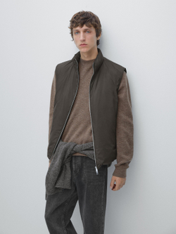 Massimo Dutti Легкий водоотталкивающий стеганый жилет, шоколадный