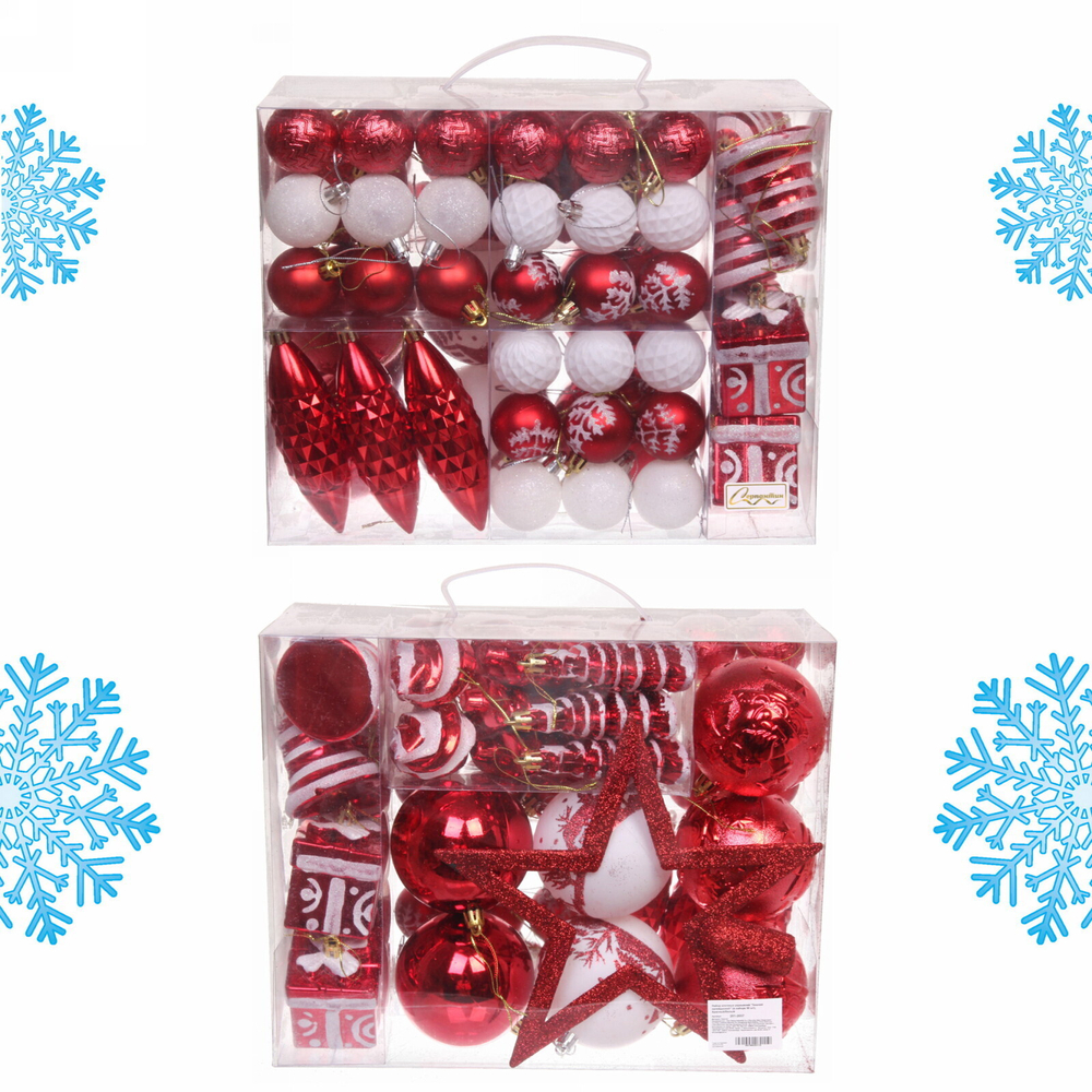 Набор елочных украшений «Зимний калейдоскоп» (в наборе 53 шт), Красный/Белый
