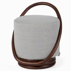 Пуф с ручкой Wendel 46х55 см, серая ткань, орех