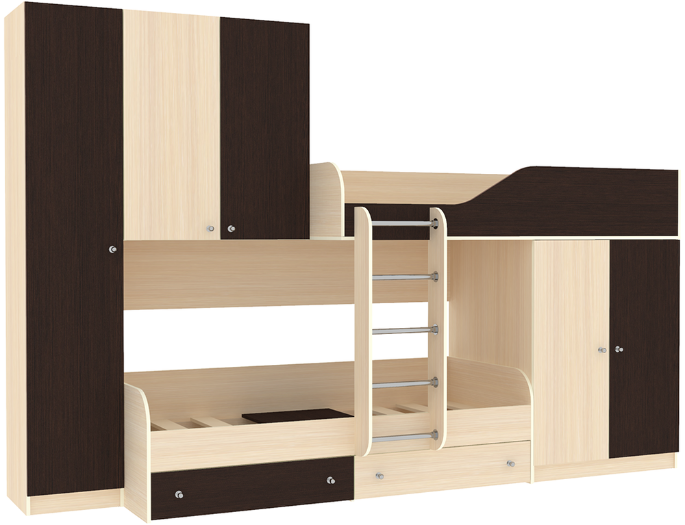 Двухъярусная кровать КарИВи Лео  Дуб Молочный Венге
