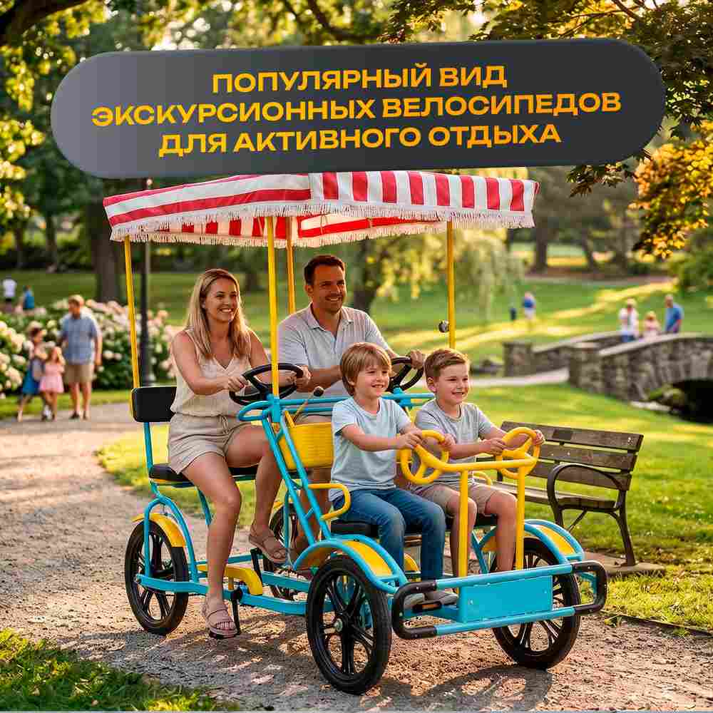 Семейный велосипед, шестиместный, розовый