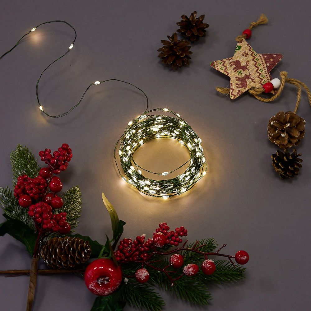 ULD-S2000-200-DGA WARM WHITE IP20 DEW Гирлянда светодиодная Роса. 20м. 200 светодиодов. Теплый белый свет. Провод зеленый. ТМ Uniel