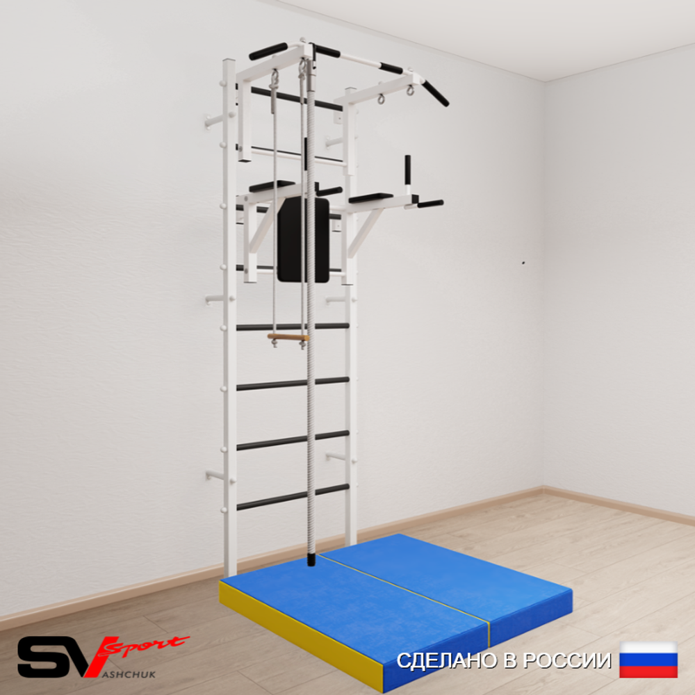 Шведская стенка Sv Sport усиленная 6764 (Турник стандарт/Брусья/Канат/Трапеция/Мат 1м)