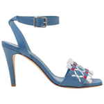 MANOLO BLAHNIK Sheepskin One Strap Sandals 9cm Women"s Blue