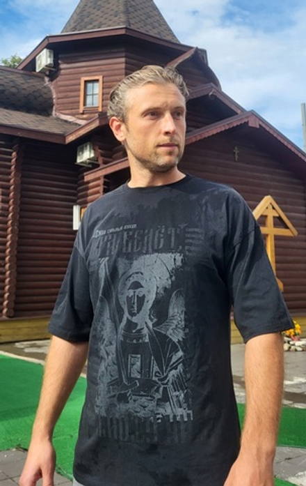 Футболка мужская оверсайз хлопковая варёнка LEGENDA Архангел Михаил черный