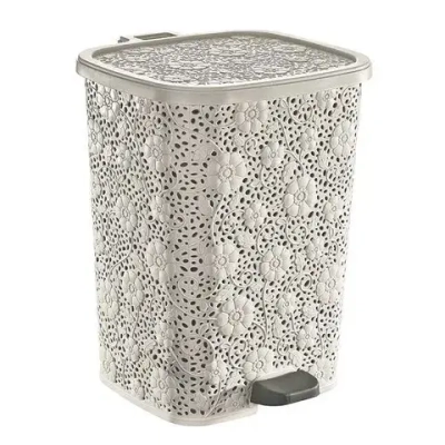 Ведро мусорное с педалью 12 л АЖУРНОЕ кремовое