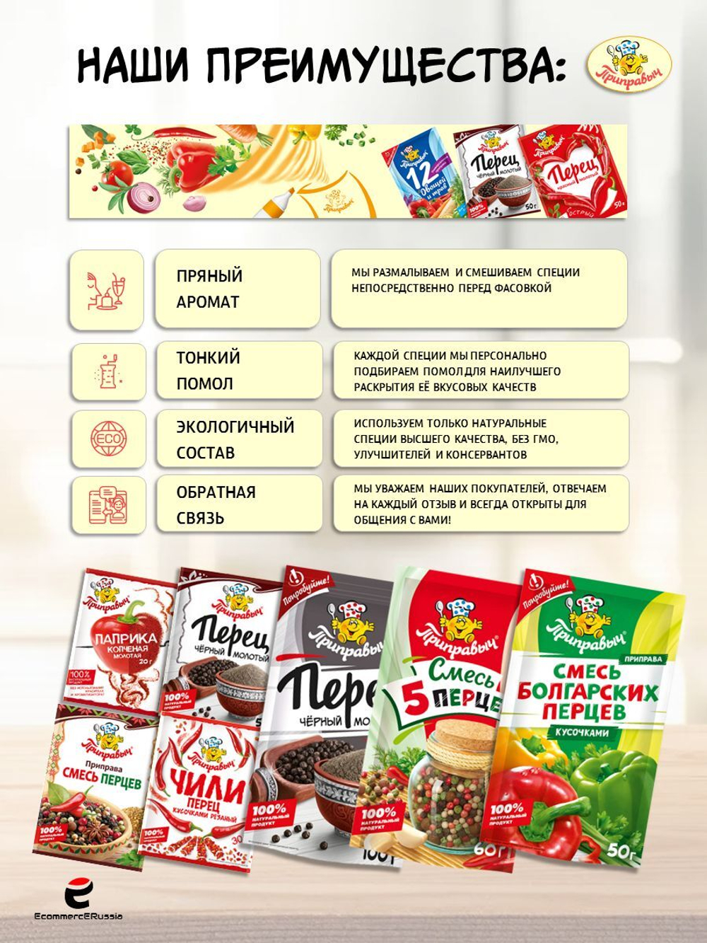 Перец черный молотый Приправыч Универсальная Специя, молотый, 100г, 17 шт.