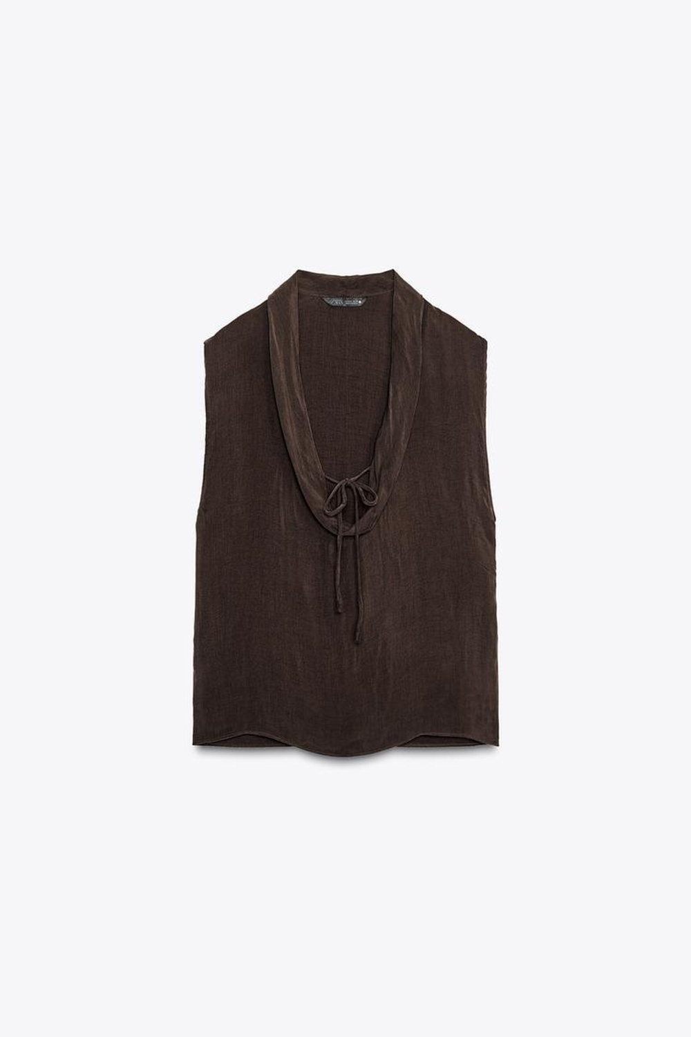 ZARA СТРУЯЩИЙСЯ ТОП С ЗАВЯЗКАМИ — ZW COLLECTION, ТЕМНО-КОРИЧНЕВЫЙ