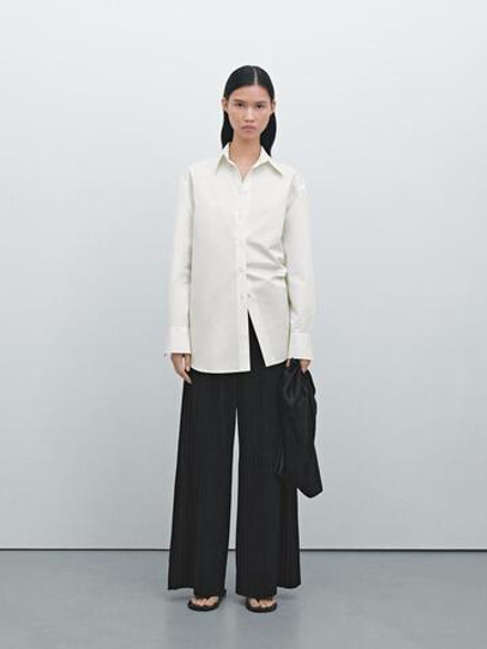 Massimo Dutti Плиссированные замшевые брюки– Limited Edition, черный