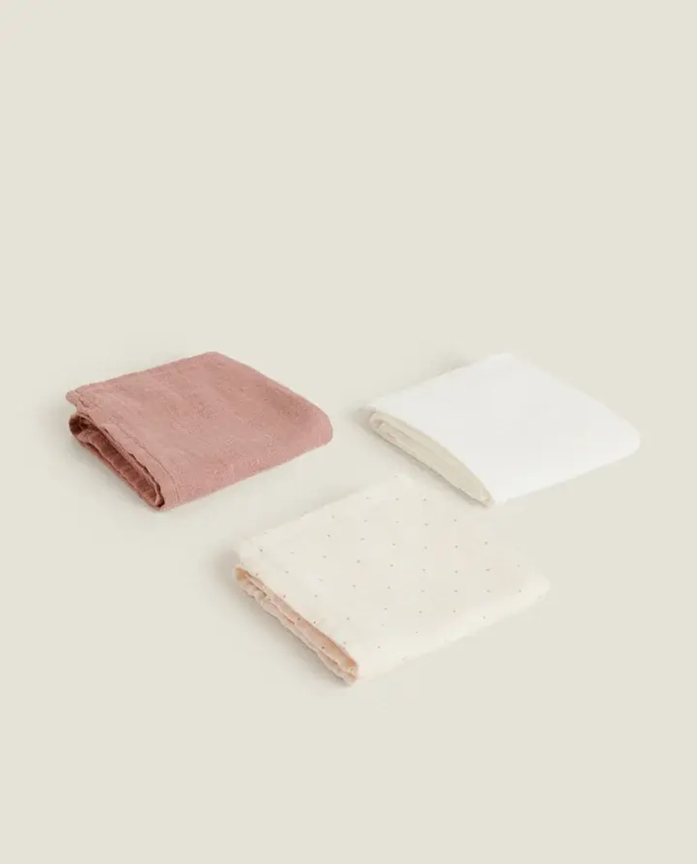ZARA HOME ДЕТСКОЕ МУСЛИНОВОЕ ПОЛОТЕНЦЕ (НАБОР ИЗ 3 ШТ.), РОЗОВЫЙ