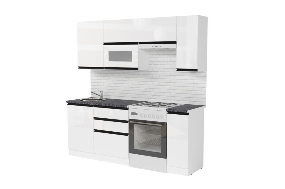 Кухонный гарнитур Лотос базис 2400мм (Белый глянец/Белый, Кастилло темный)