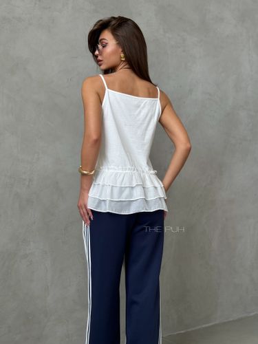 Бело-синие широкие брюки с лампасами