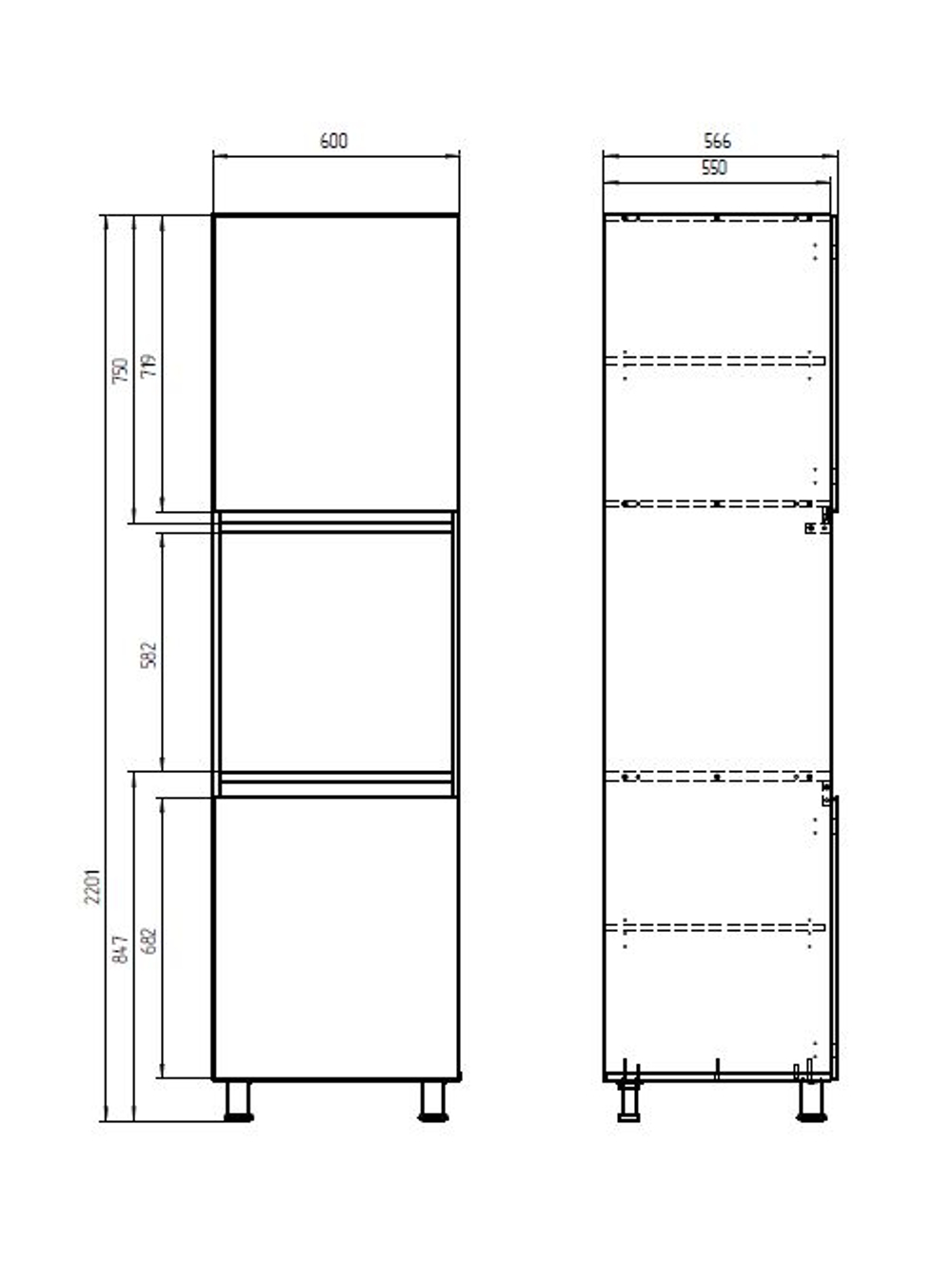 Кухонный модуль напольный, 60х57х220, Севилья, шкаф-пенал для кухни, белый, Dipriz