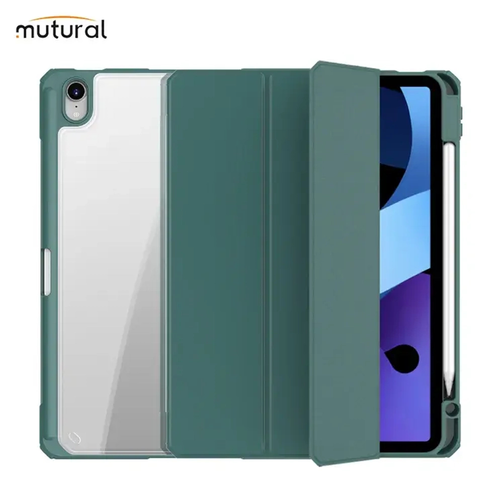 Чехол-книжка Mutural Folio Case для Apple iPad Air 4/Air 5 (10.9) (полиуретан с подставкой) (темно-зеленый)