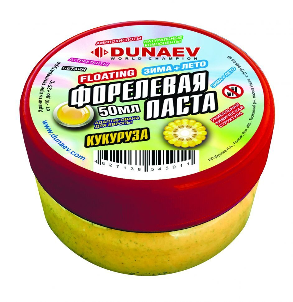 Паста Dunaev 50 мл Форель Кукуруза Желтая