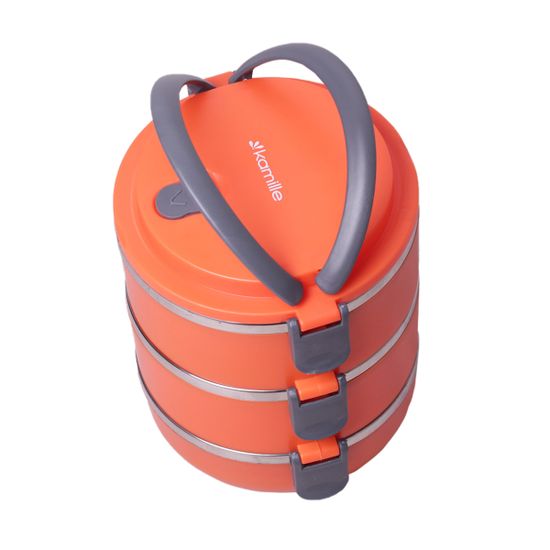 Ланч бокс тройной 2100 мл. круглый Kamille KM-2107 (пластик, нержавеющая сталь)