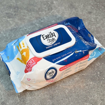 Салфетки влажные антибактериальные 120шт с крышкой Emily Style Лайт