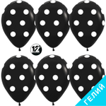 Воздушные шары Sempertex с рисунком Большие кружки белые на чёрном, 50 шт. размер 12" #308098