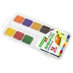 Краски акварельные BRAUBERG "KIDS", медовые, 12 цветов, квадратные кюветы, пластиковый пенал, 192282