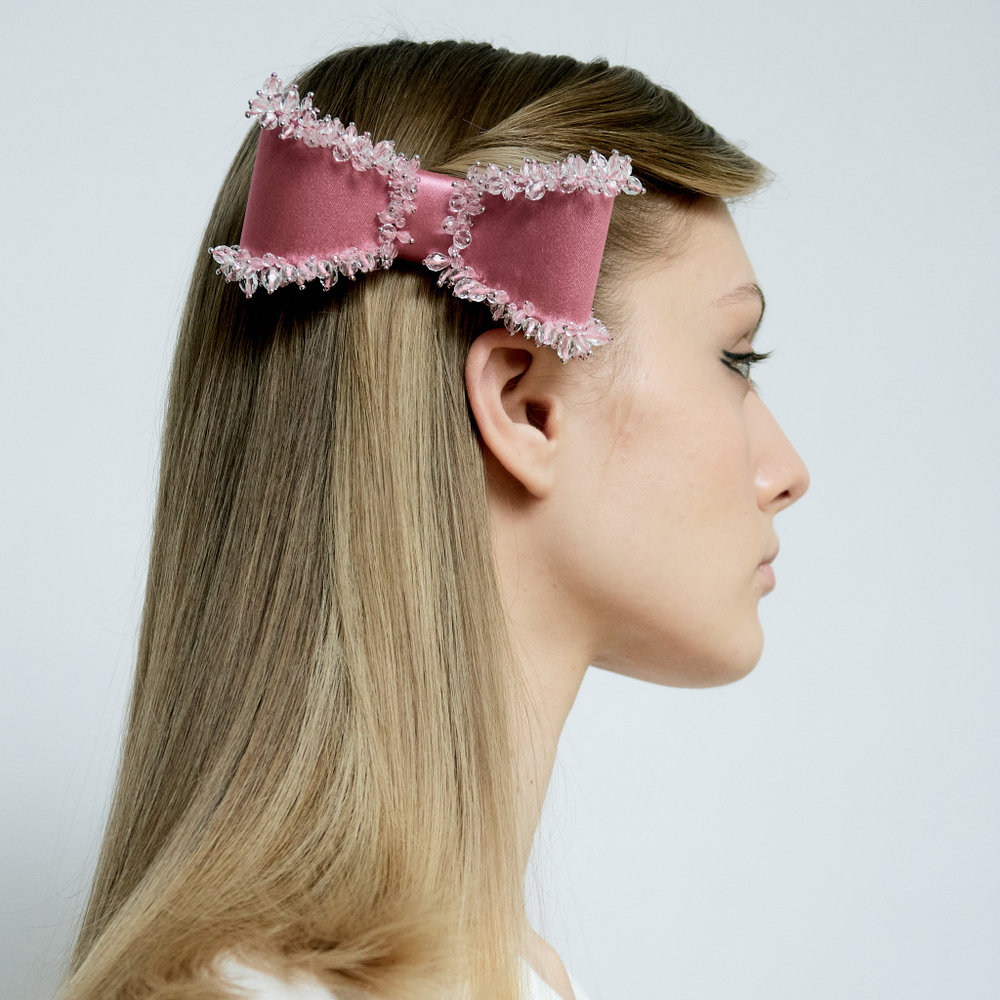 Бант-бабочка S розовый с хрустальным декором