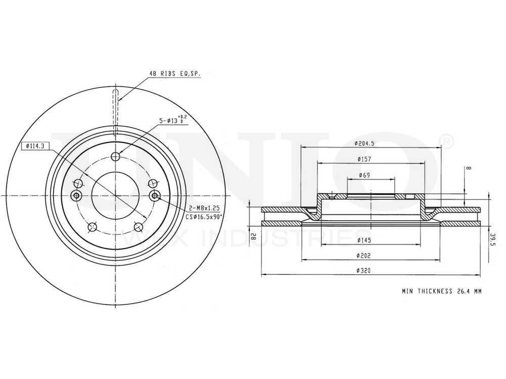 Диск тормозной передний UNIO BRD-20104