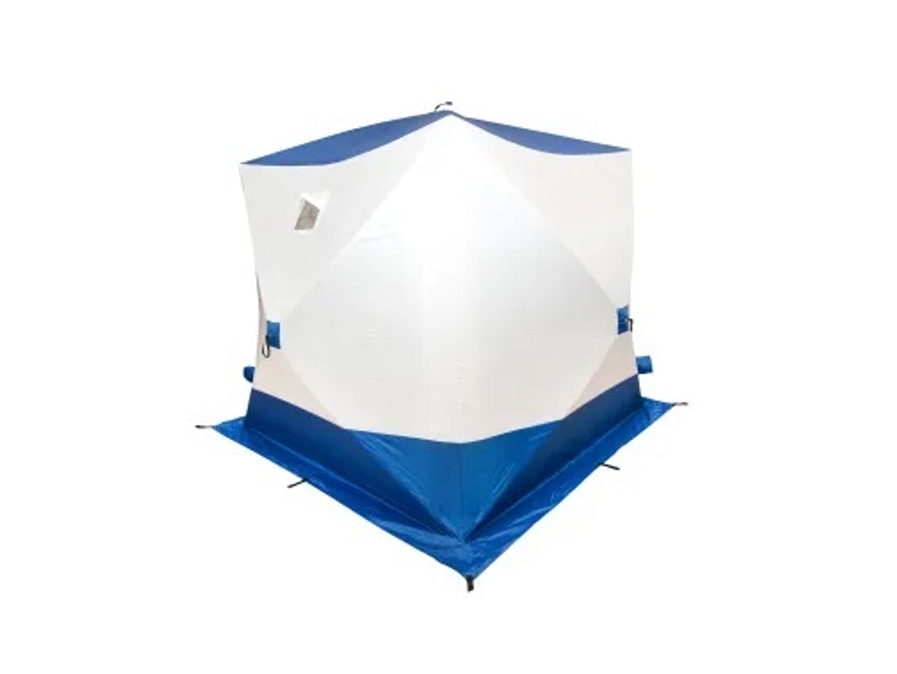 Палатка зимняя куб СЛЕДОПЫТ, 2,15х2,15 м, S по полу 4,6 кв.м, 3 слоя, цв. синий/белый