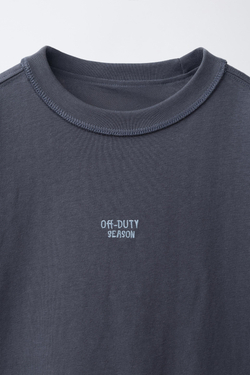 ZARA ФУТБОЛКА HEAVY WEIGHT С ВЫШИВКОЙ, СЕРО-СИНИЙ