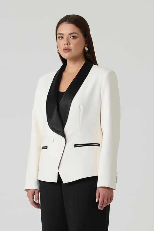 Жакет-смокинг, молочный