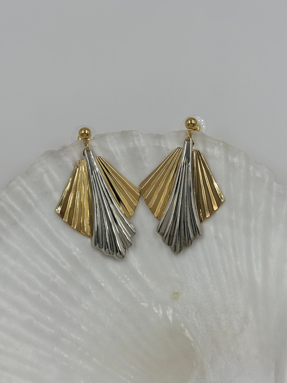 Серьги биколор с подвесками