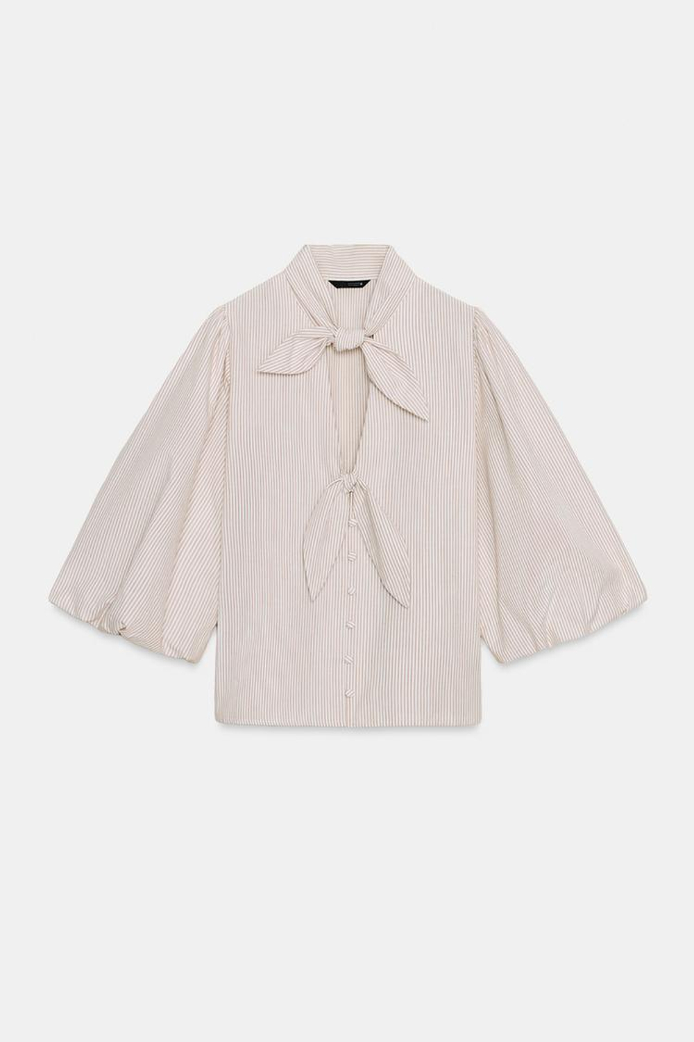 ZARA БЛУЗА В ПОЛОСКУ С ЗАВЯЗКАМИ, КОРИЧНЕВЫЙ/БЕЛЫЙ