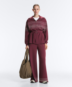 OYSHO Прямые брюки с высокой посадкой и мягкими на ощупь полосками из модала в морском стиле, бордо