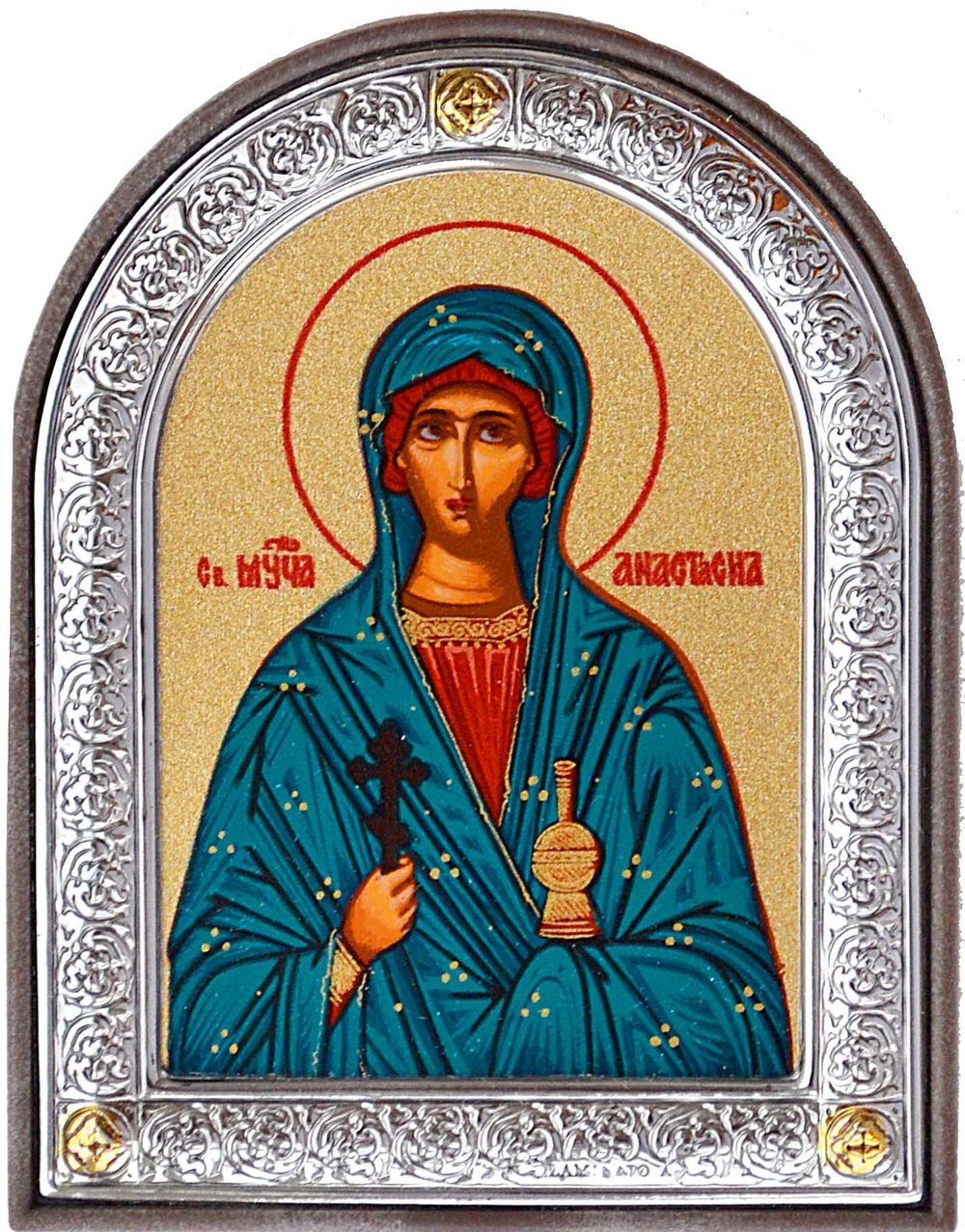 Анастасия мученица. Маленькая икона в серебряной раме.