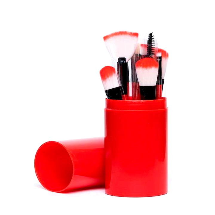 Набор кистей для макияжа в тубусе цвет красный 12 шт