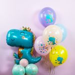 Шар (12''/30 см) Динозаврик в короне, С Днем Рождения!, Ассорти, пастель, 1 ст, 25 шт.