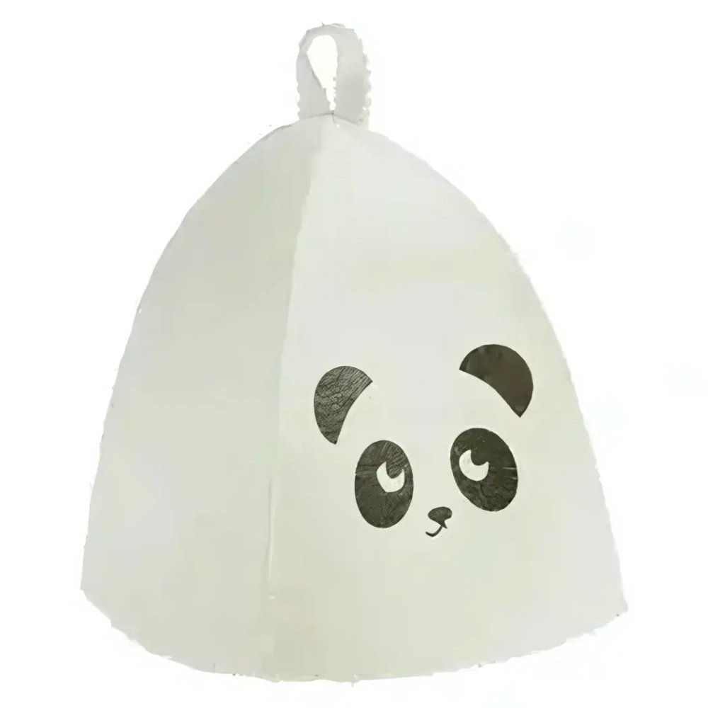 Шапка банная детская «Классическая» серая с шелкографией «Панда» (без упаковки)