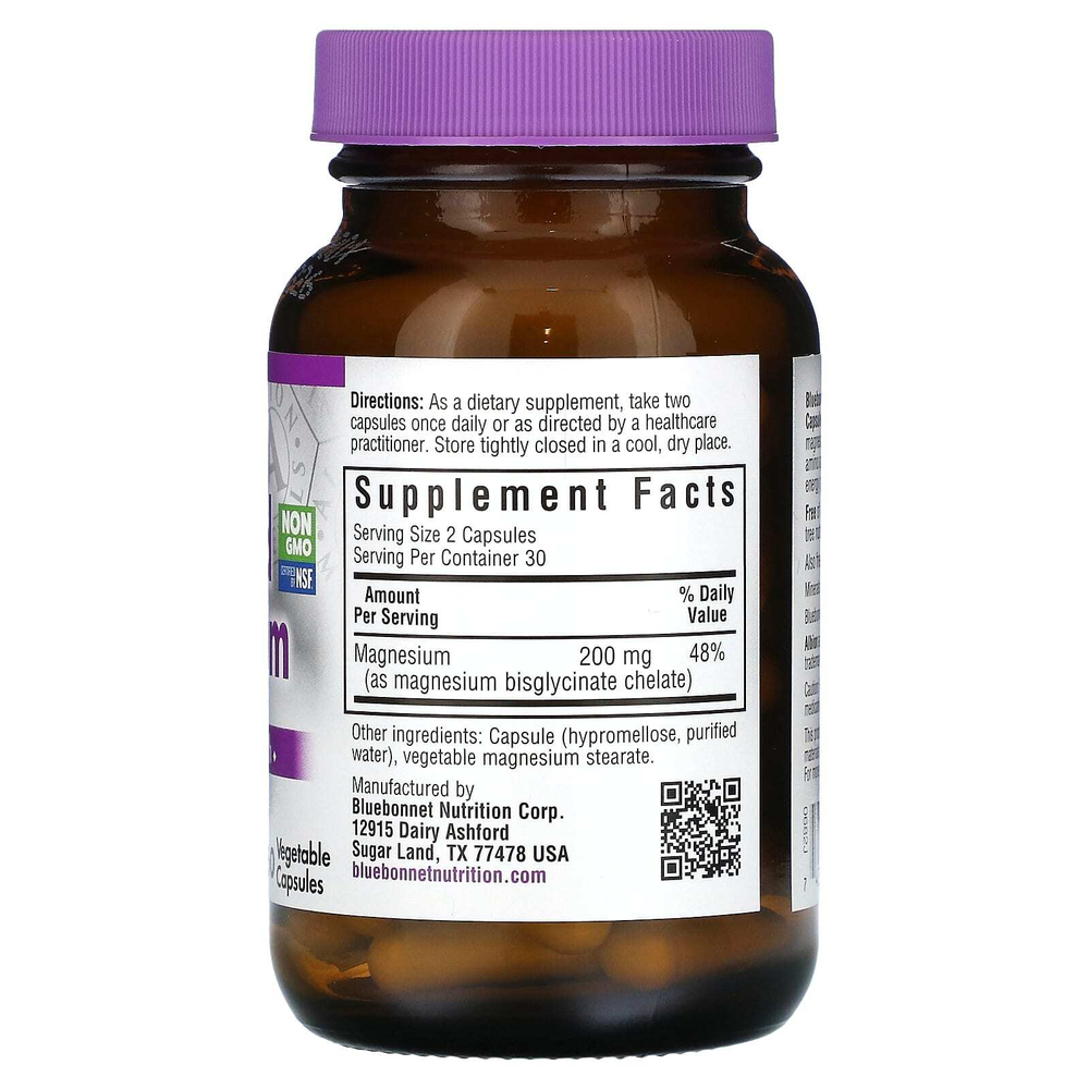 Bluebonnet Nutrition, Хелатный магний, 60 растительных капсул (100 мг на капсулу)