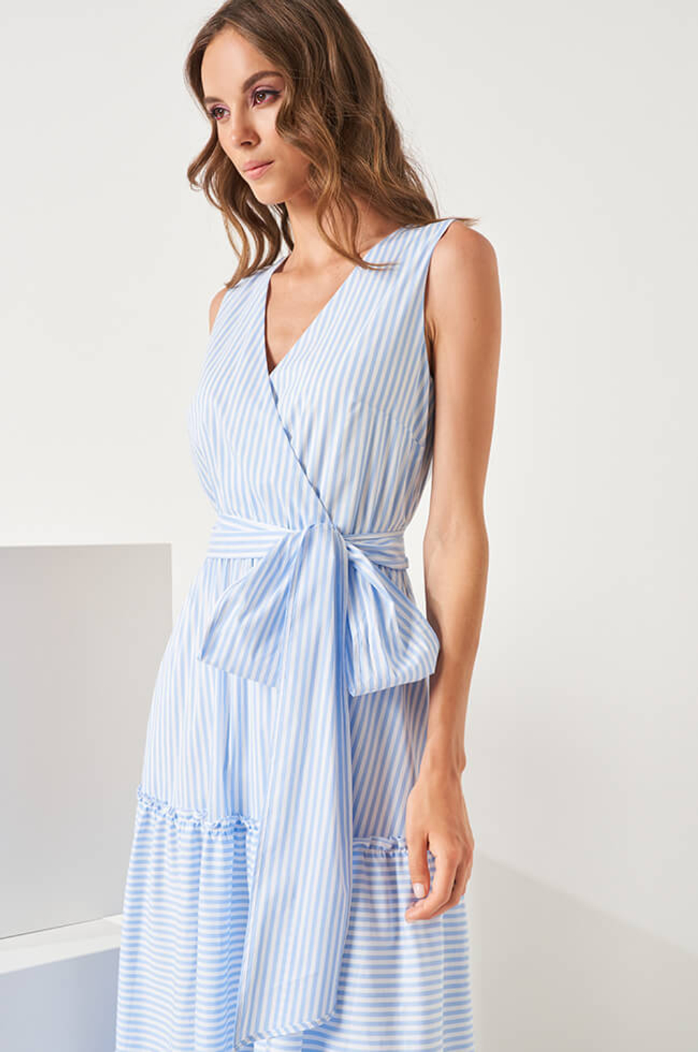 51455 Платье женское (бело-голубая полоска)