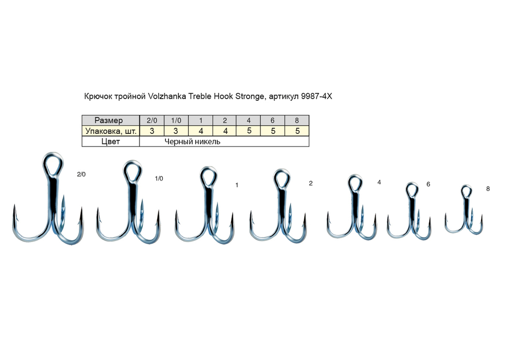 Крючок тройной "Volzhanka Treble Hook Stronger" # 4 (5шт/уп)