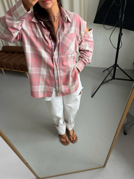 Рубашка трансформер в клетку нежно-розовая