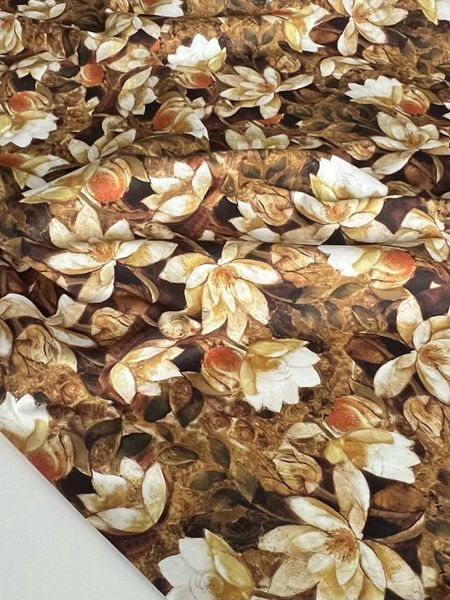 БЕЖЕВЫЕ МАГНОЛИИ НА ШОКОЛАДНОМ ФОНЕ - 100% ХЛОПОК 2