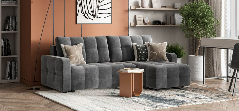 Угловой диван Денди Велюр Монолит серый