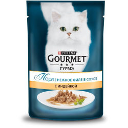 *Влажный корм Gourmet Перл Нежное филе для кошек с индейкой в соусе, Пауч 85 г