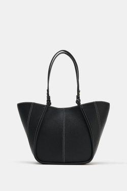 ZARA НЕБОЛЬШАЯ СУМКА-ШОПЕР С ДЕКОРАТИВНОЙ СТРОЧКОЙ, ЧЕРНЫЙ