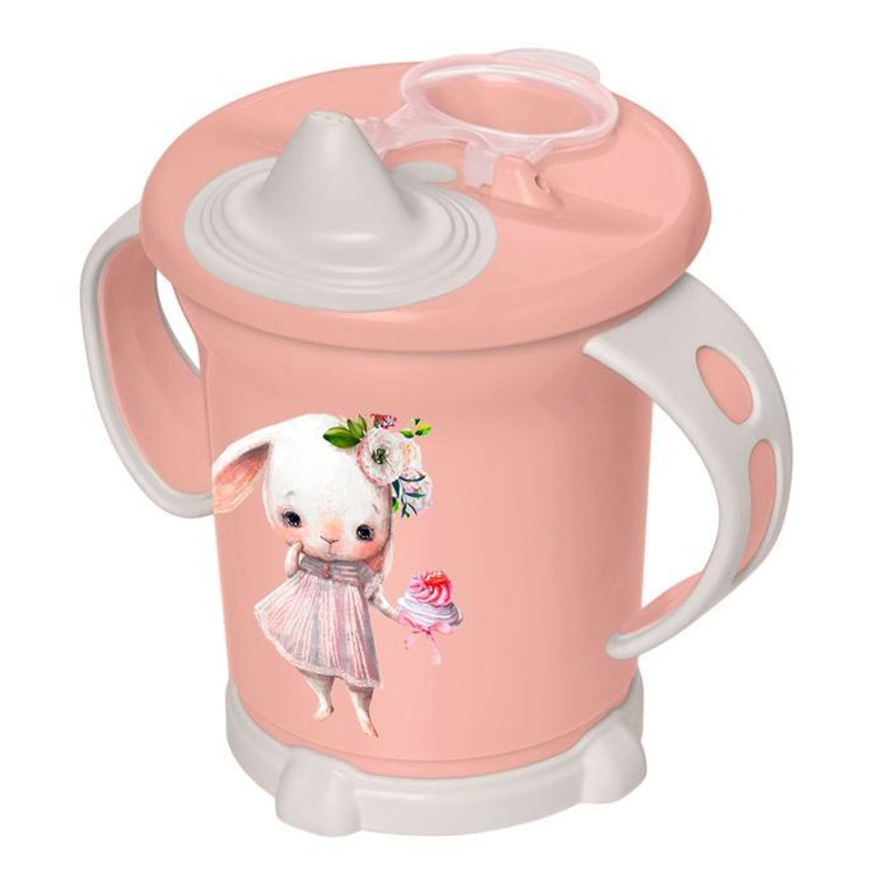 4070352 Поильник с ручками, мягкий носик, 270 мл, цвет светло-розовый